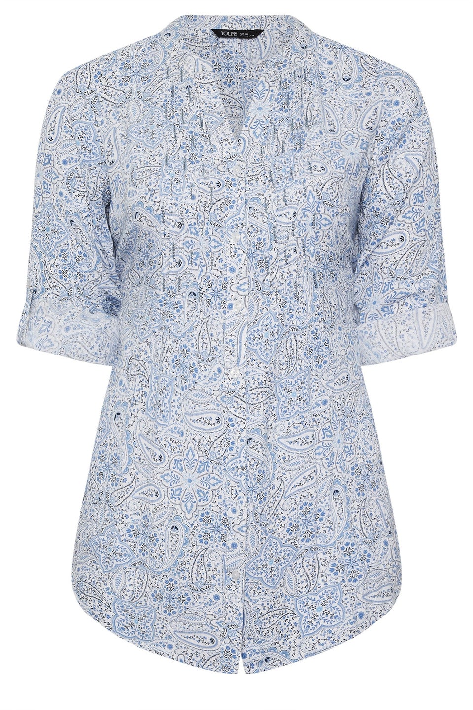 YOURS Curve Light Blue Paisley Print Pintuck Blouse