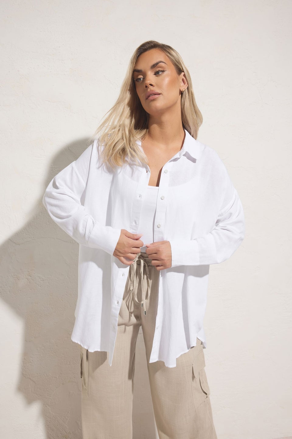 Yours Curve White Long Sleeve Linen Shirt