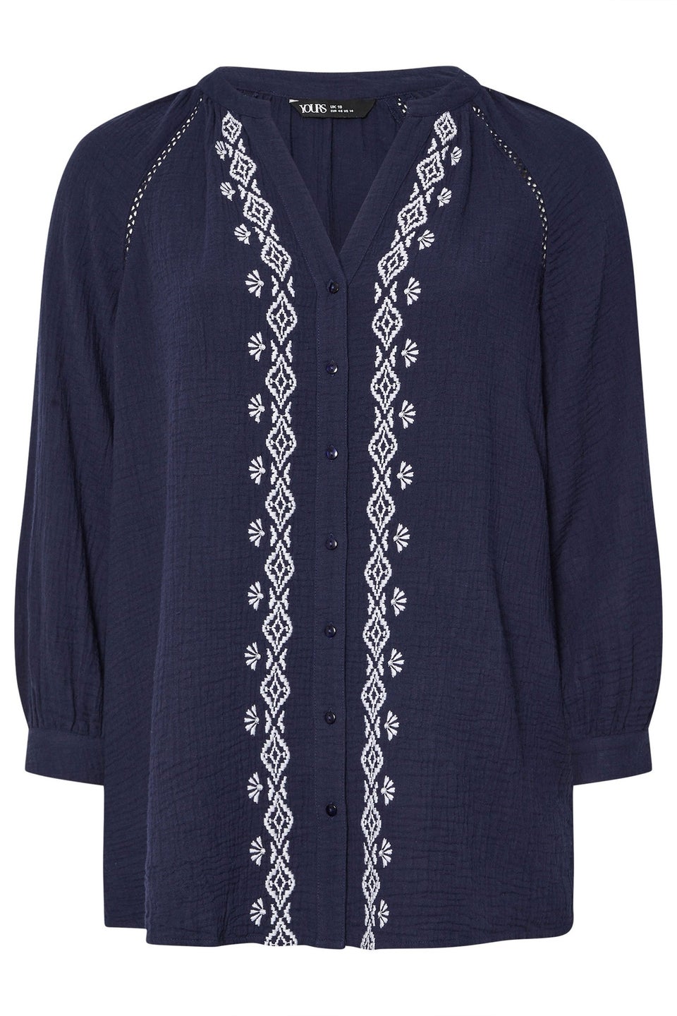 Yours Curve Navy Blue Embroidered Cheesecloth Shirt