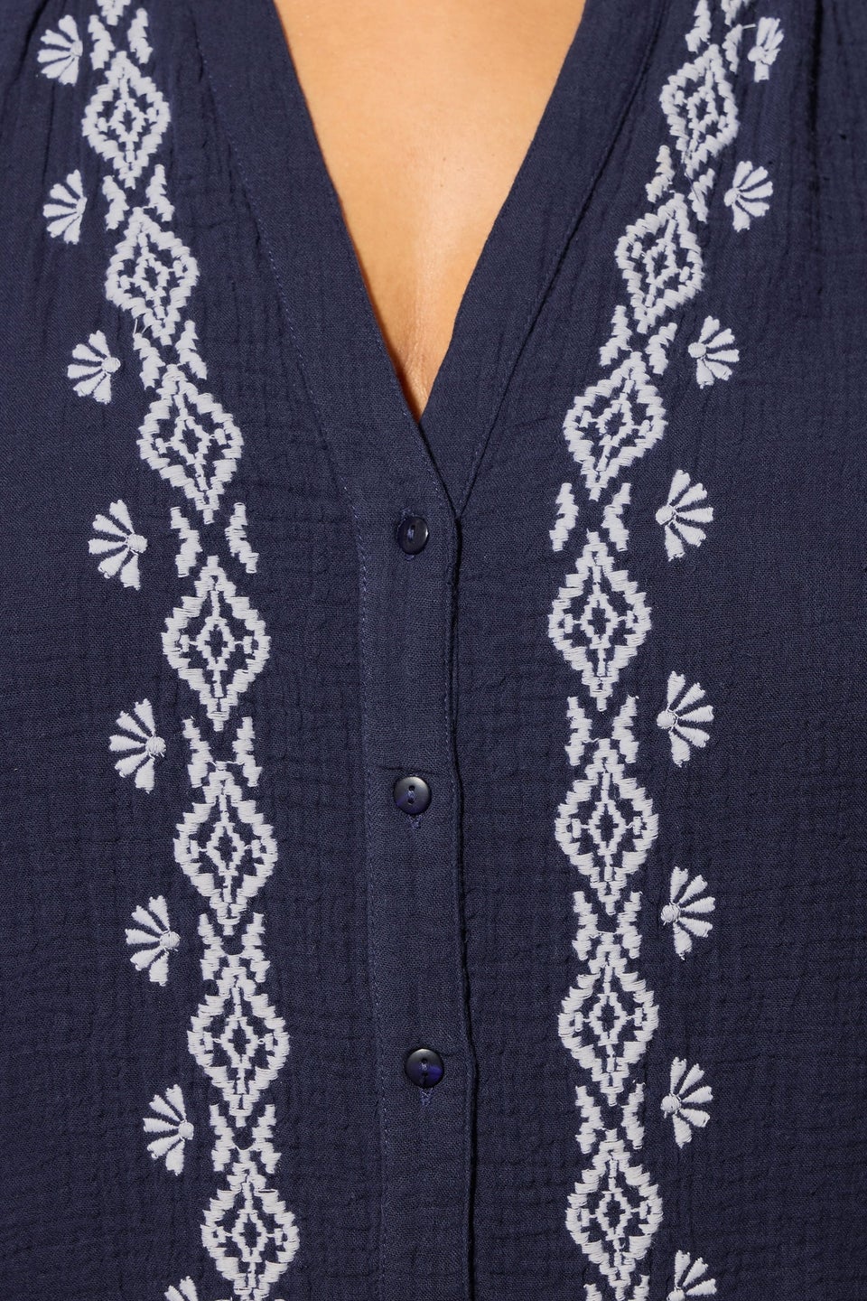 YOURS Curve Navy Blue Embroidered Cheesecloth Shirt
