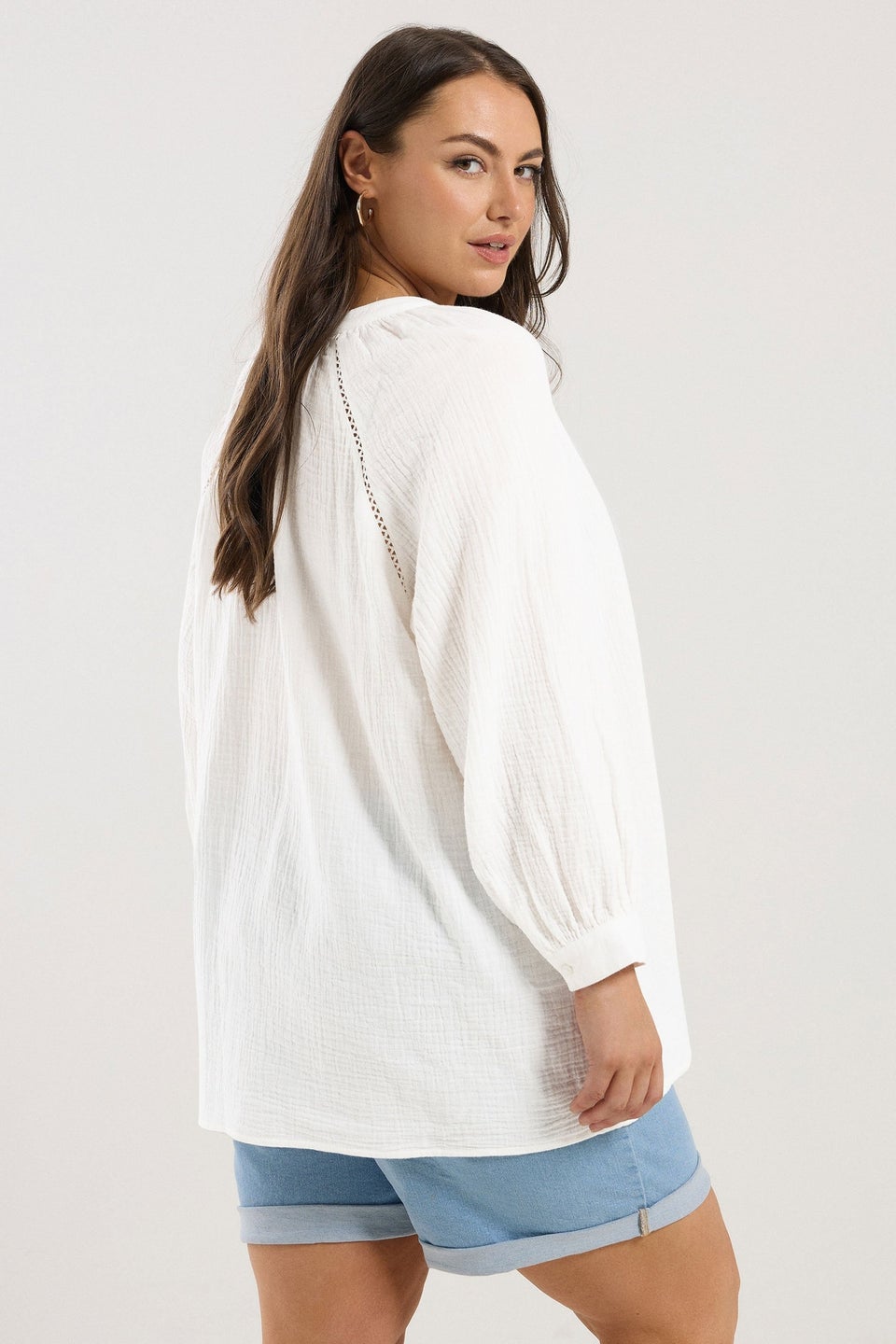 YOURS Curve White Embroidered Cheesecloth Shirt