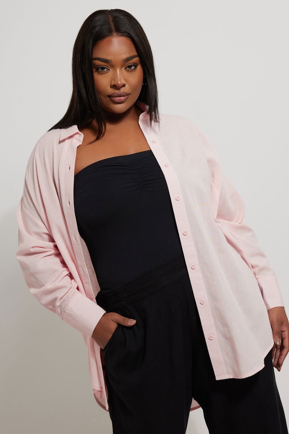 Yours Curve Light Pink Linen Shirt