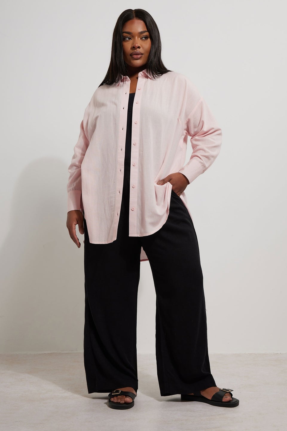 Yours Curve Light Pink Linen Shirt