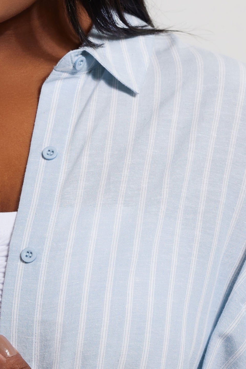 Yours Curve Blue & White Stripe Linen Shirt