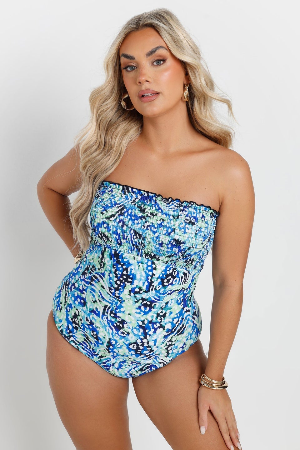 Yours Curve Blue Animal Print Shirred Swimsuit