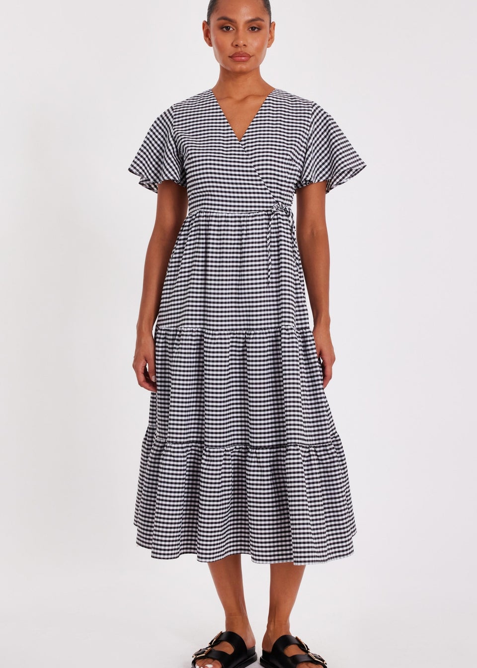 Quiz White Gingham Midaxi Dress