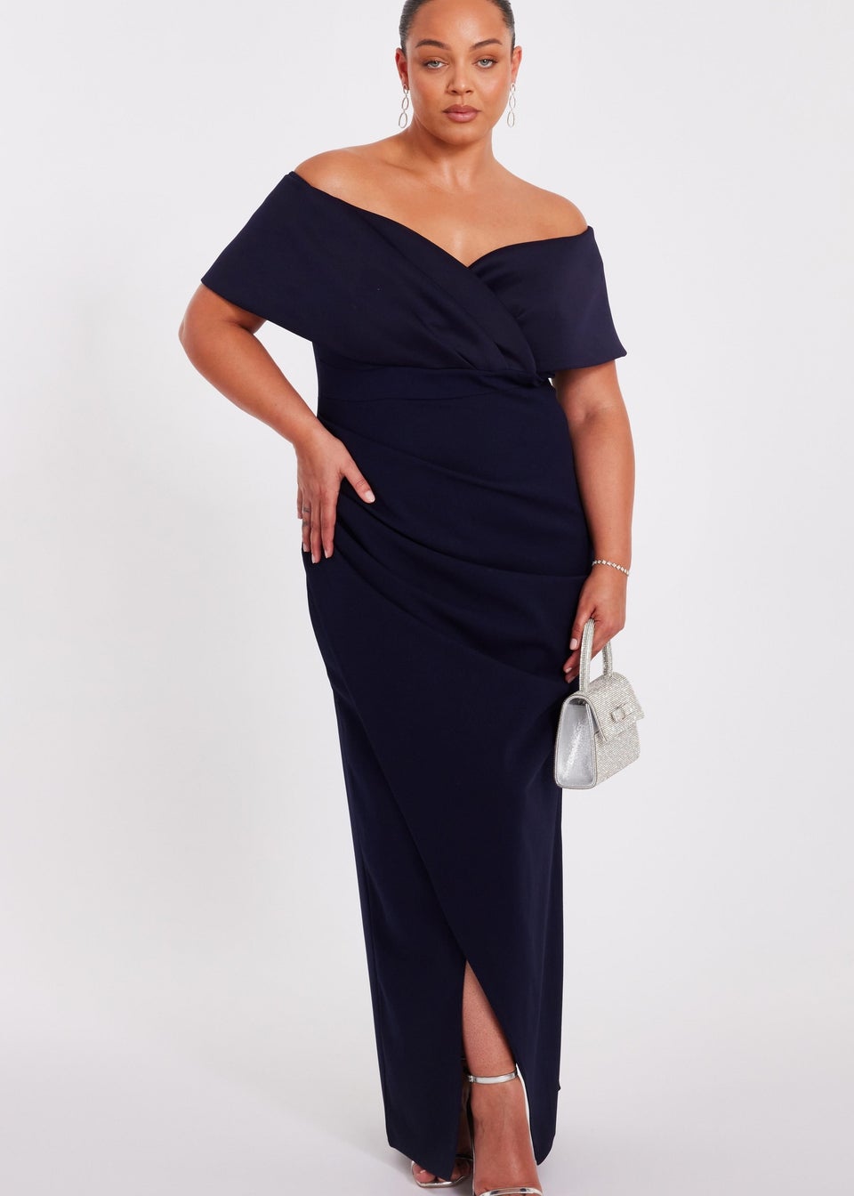 Quiz Navy Curve Bardot Maxi Dress