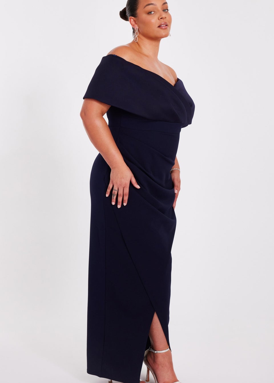 Quiz Navy Curve Bardot Maxi Dress
