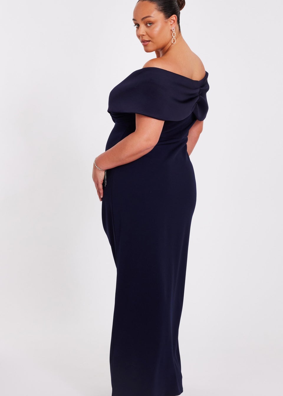 Quiz Navy Curve Bardot Maxi Dress