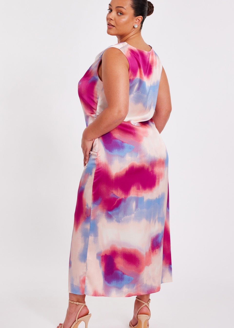 Quiz Multi Curve Satin Tie Dye Midi Dress