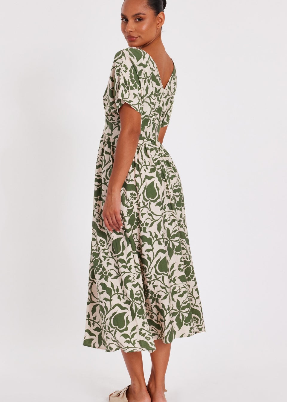 Quiz Khaki Tropical Print Midaxi Dress