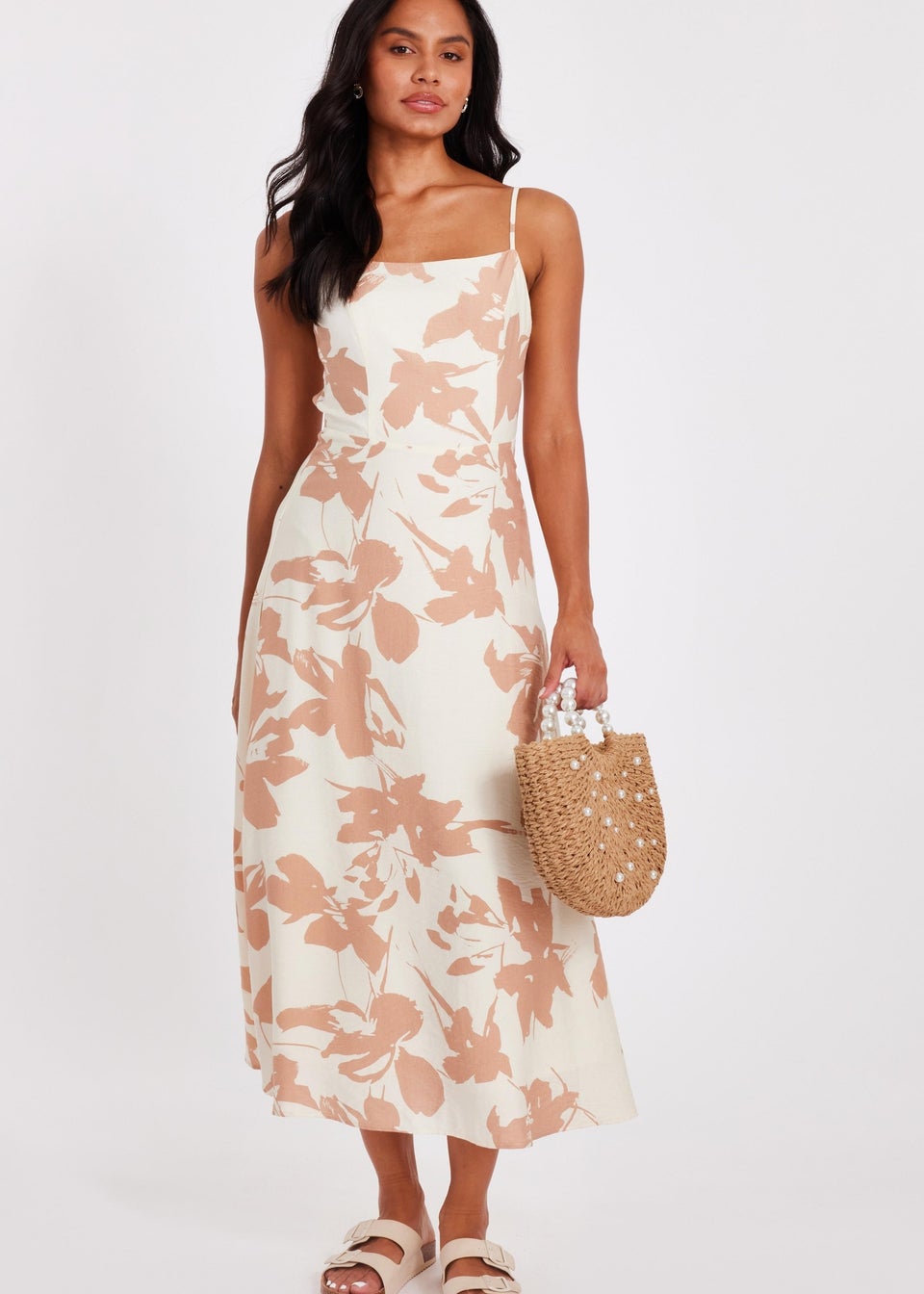 Quiz Cream Floral Print Midi Dress