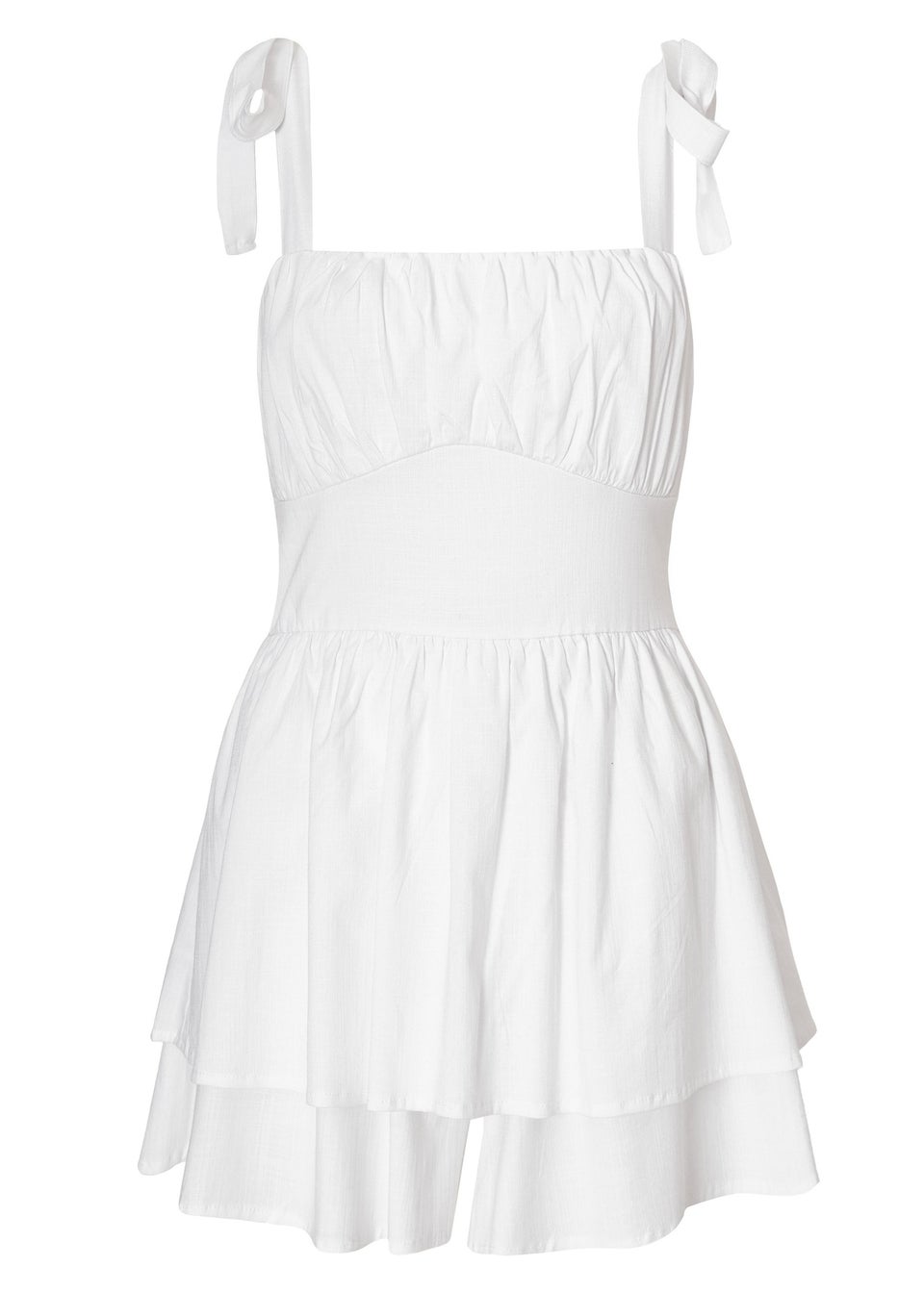 Quiz White Tie Shoulder Ruched Playsuit