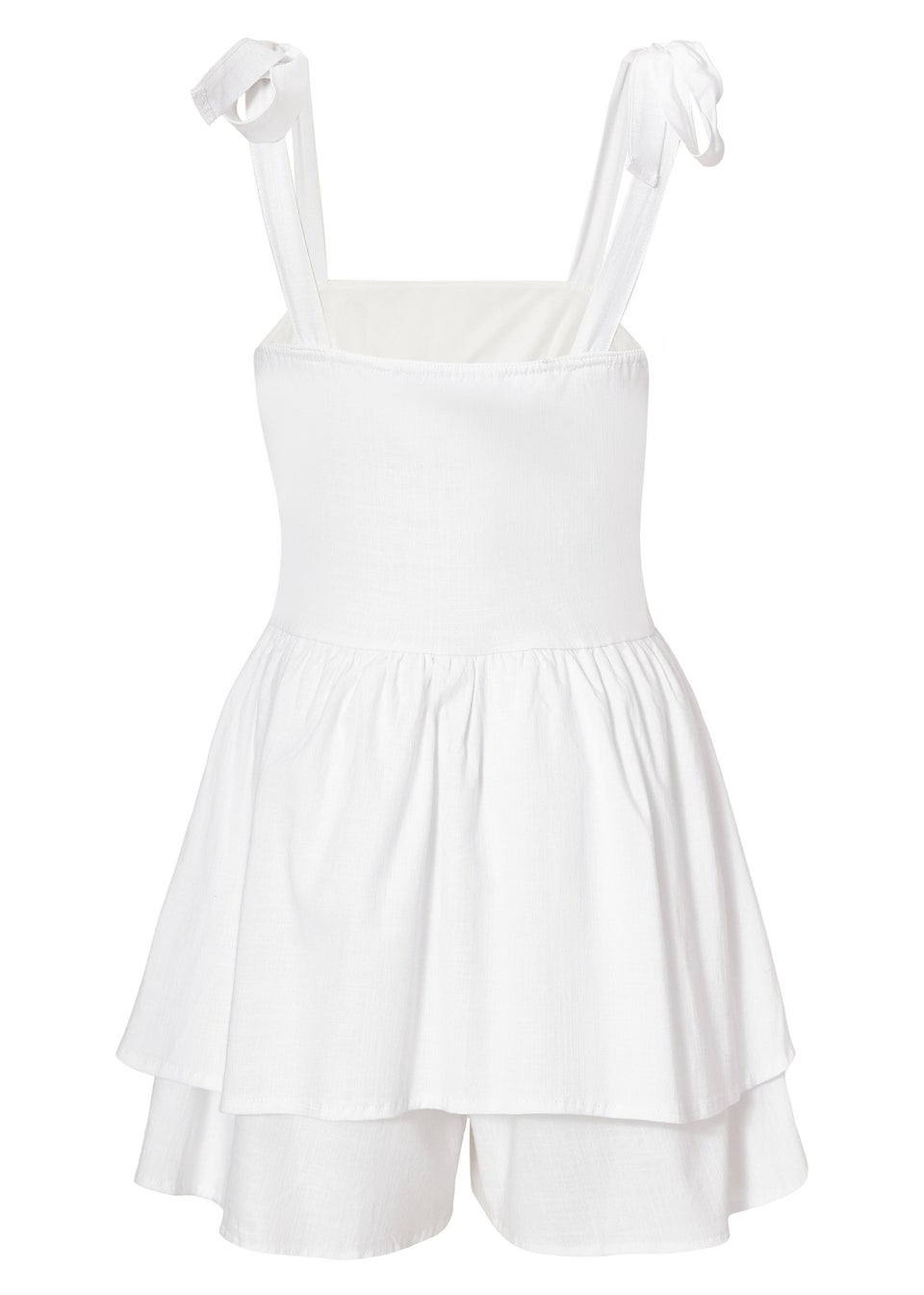 Quiz White Tie Shoulder Ruched Playsuit