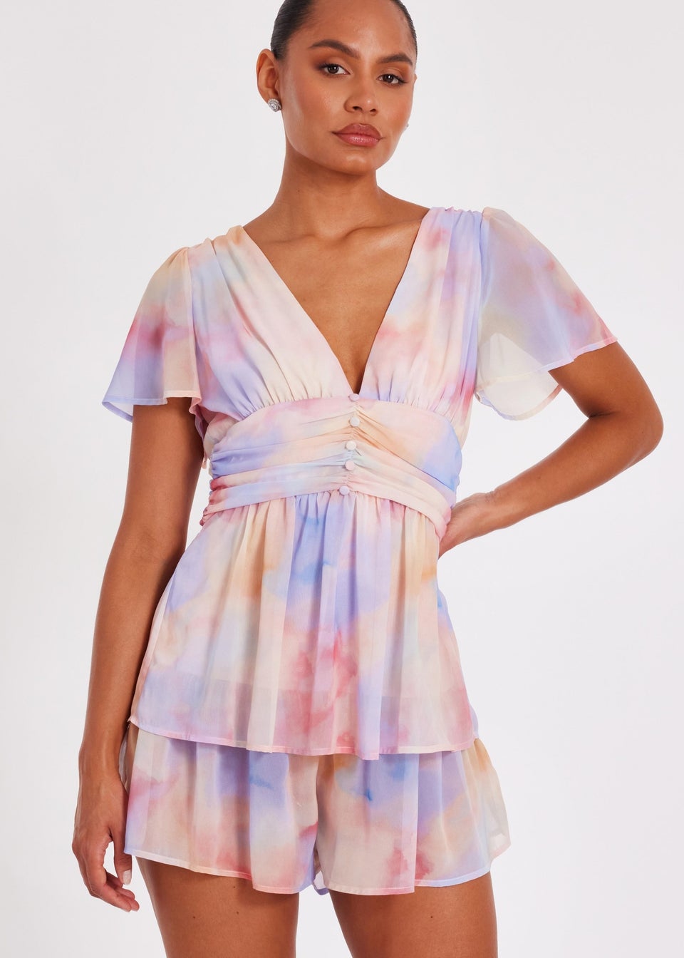 Quiz Multi Tie Dye Tiered Playsuit