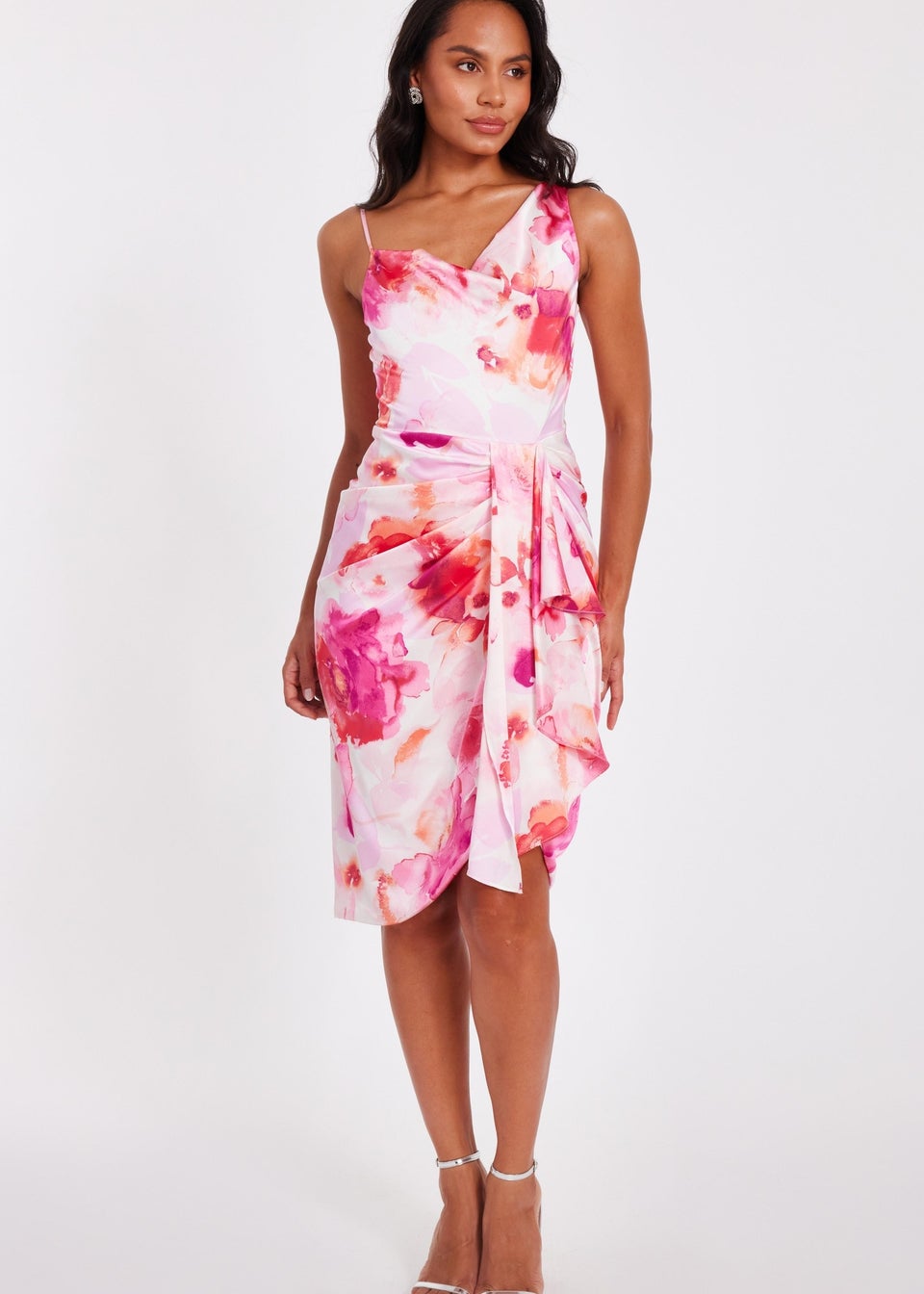 Quiz Pink Petite Tropical Print Midi Dress