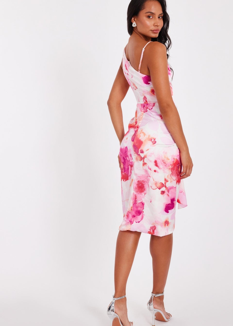 Quiz Pink Petite Tropical Print Midi Dress