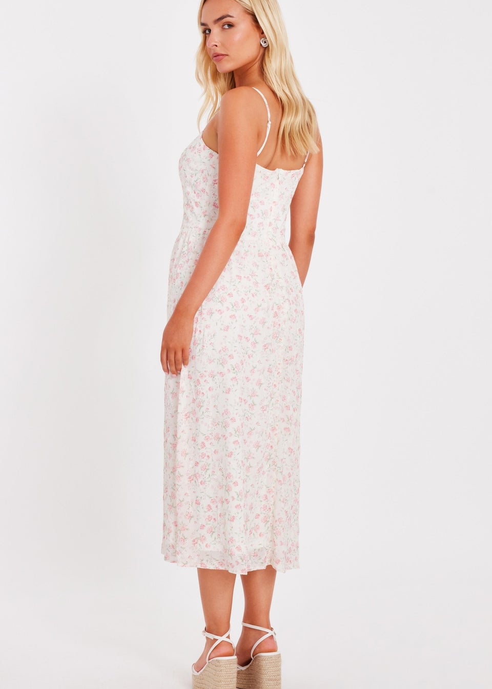 Quiz White Chiffon Floral Midi Dress