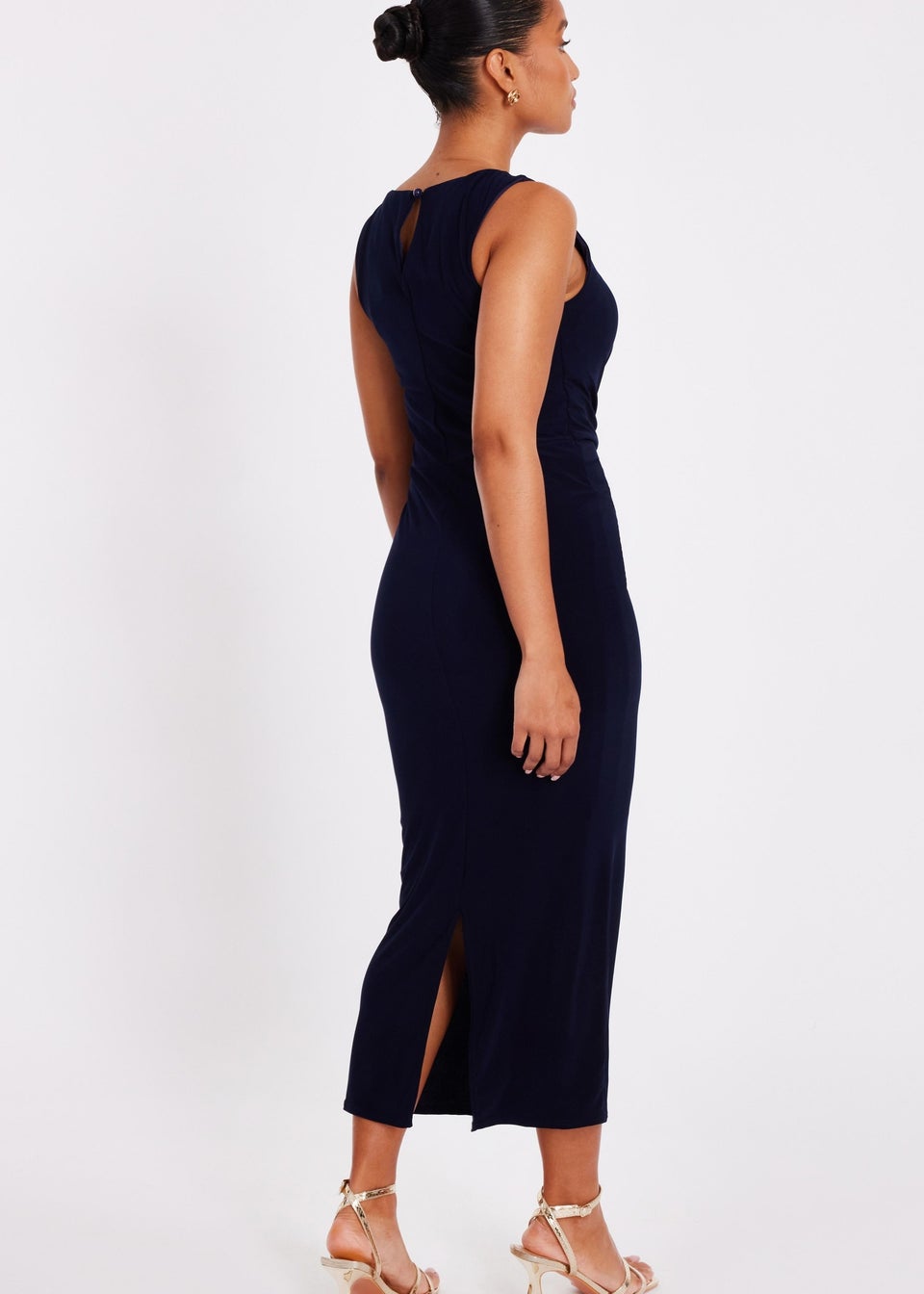 Quiz Navy Petite Buckle Detail Midi Dress
