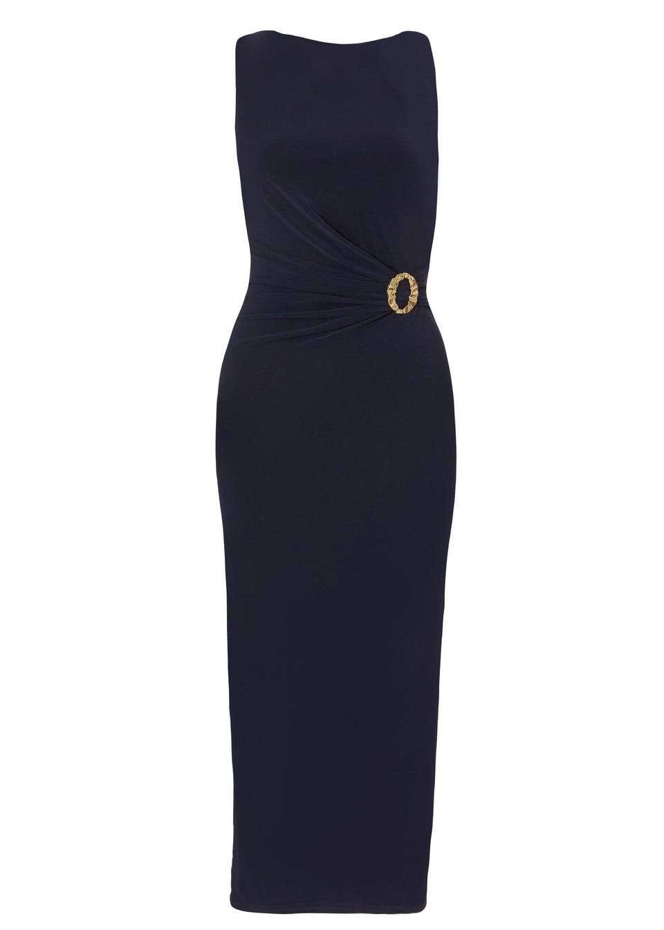 Quiz Navy Petite Buckle Detail Midi Dress
