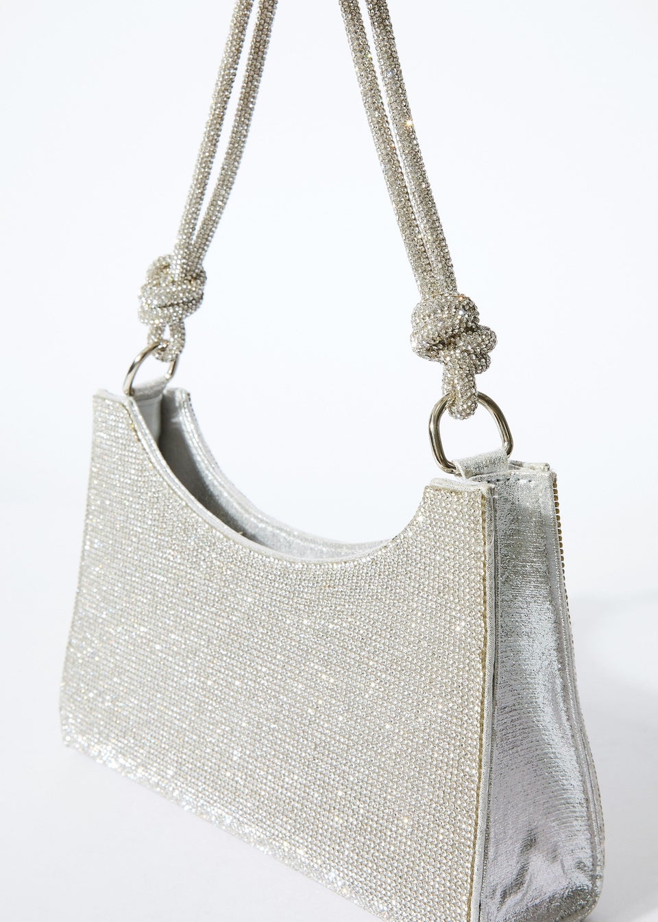 Quiz Silver Diamante Knot Shoulder Bag