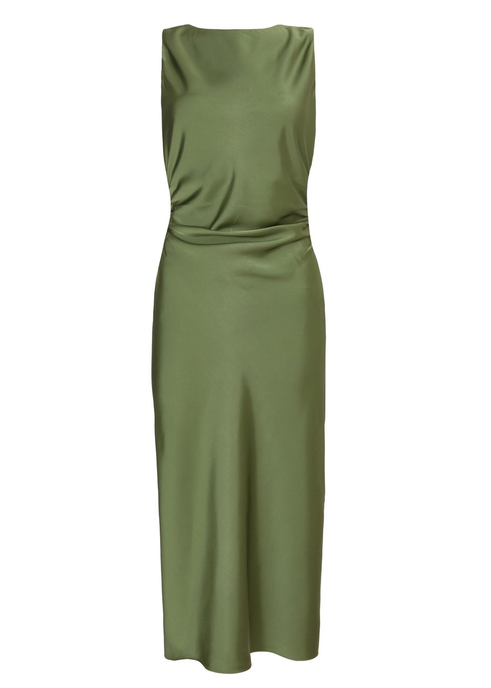 Quiz Khaki Petite Satin Ruched Midi Dress