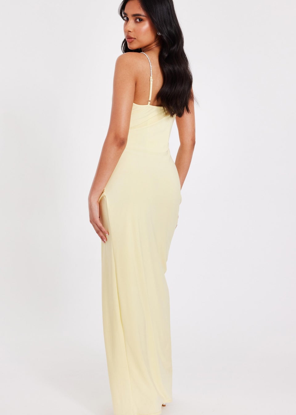 Quiz Yellow Petite Diamante Strap Maxi Dress