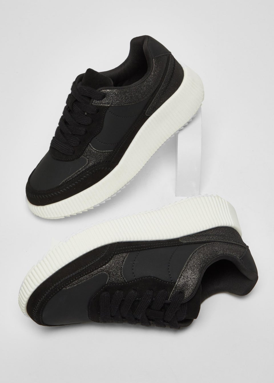 Quiz Black Glitter Chunky Trainers