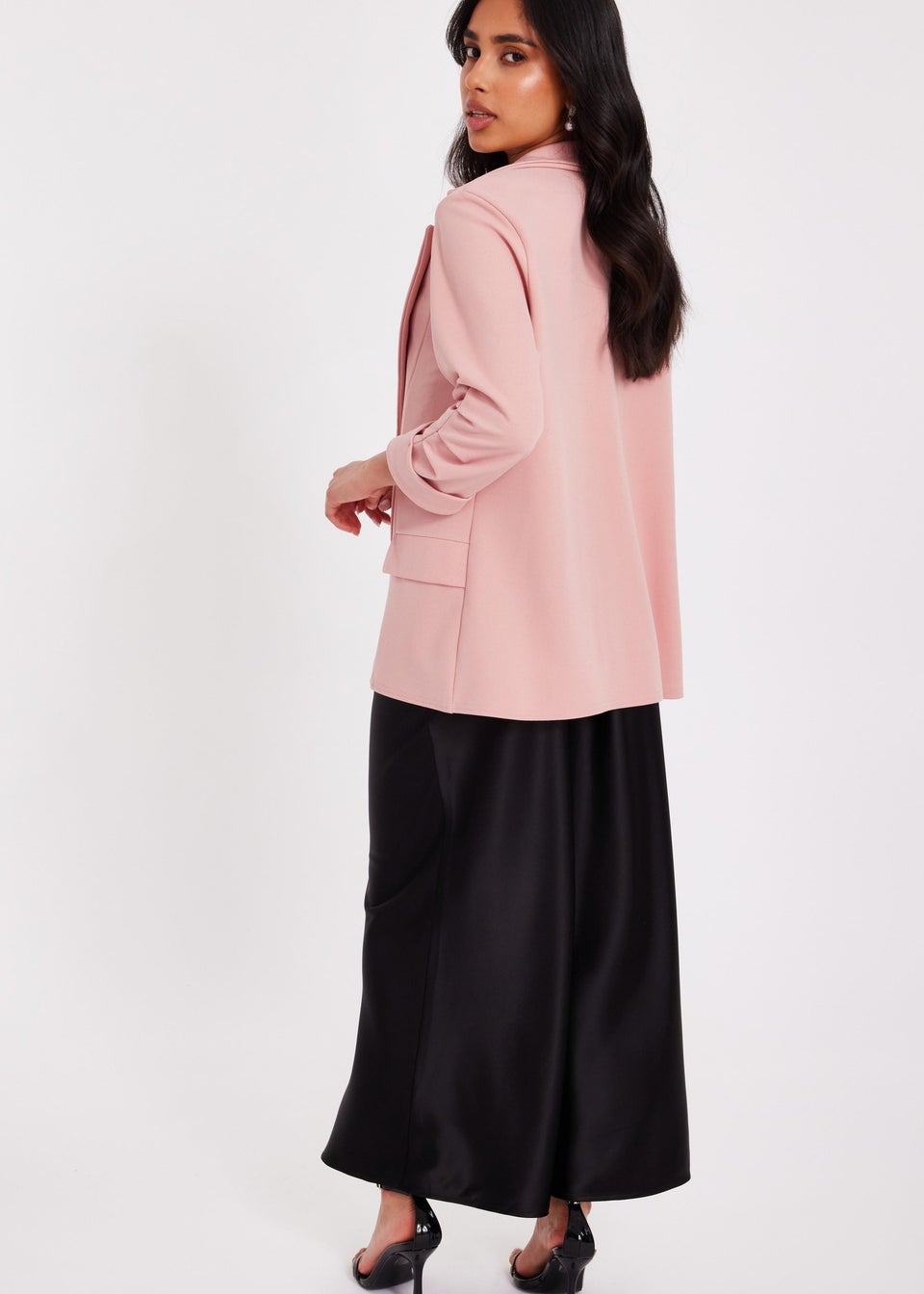 Quiz Pink Petite Ruched Sleeve Blazer