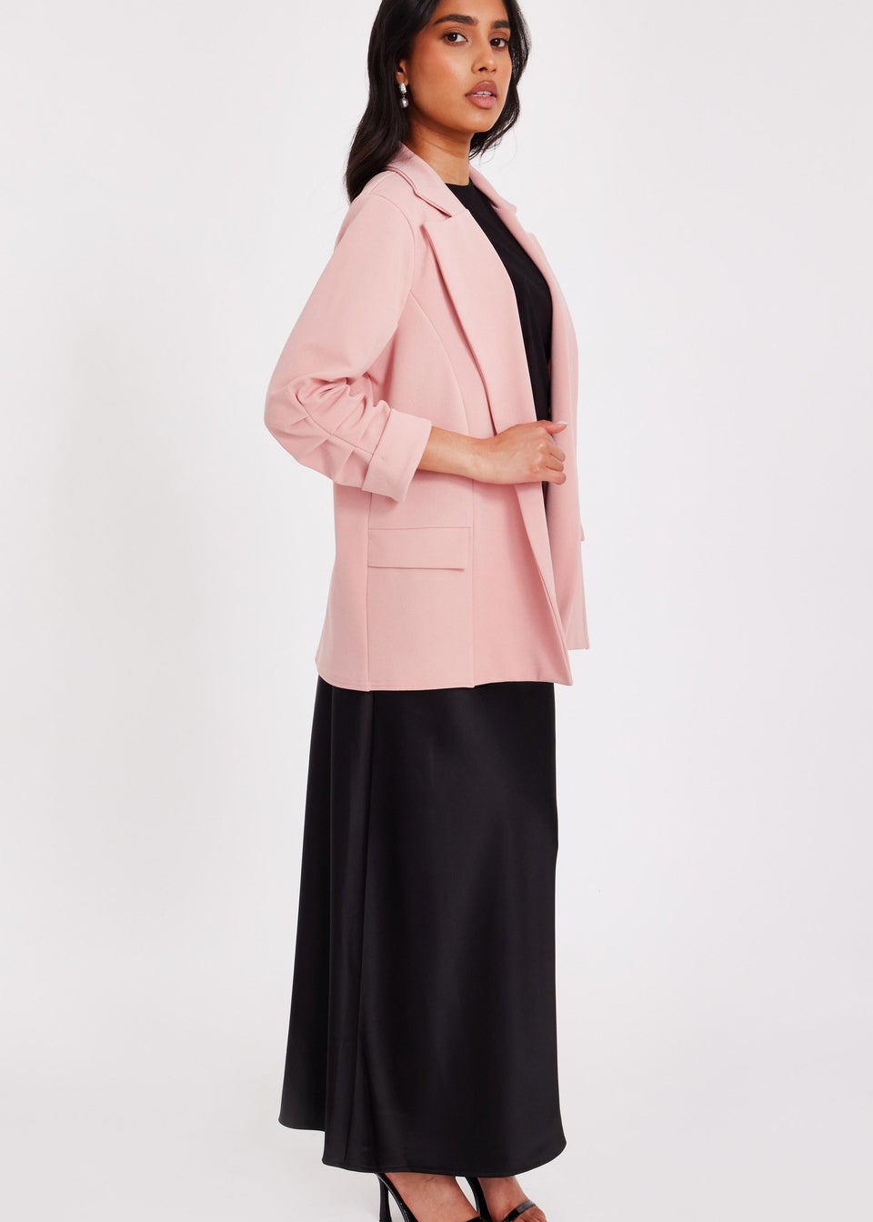 Quiz Pink Petite Ruched Sleeve Blazer