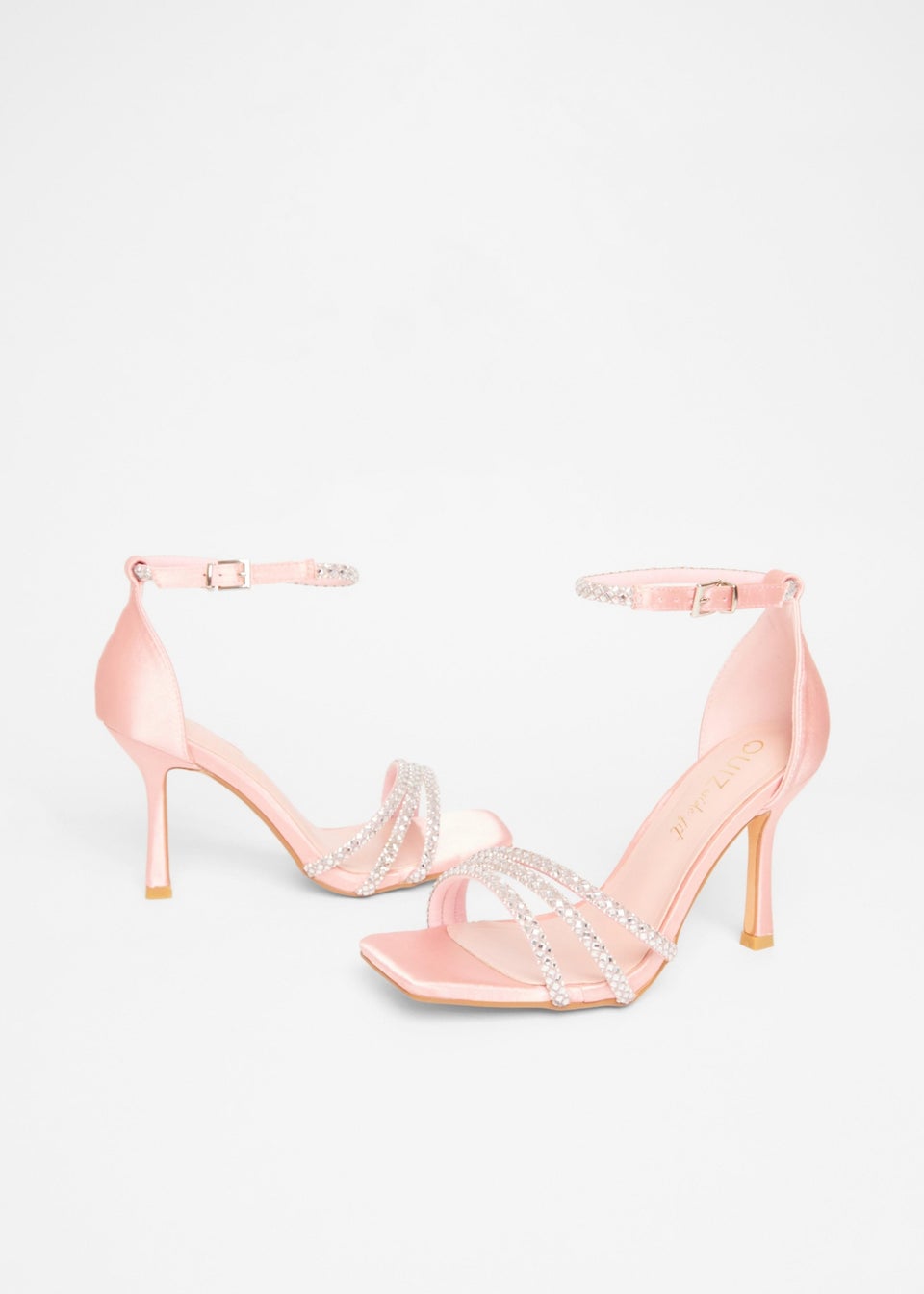 Quiz Pink Wide Fit Diamante Strap Heels