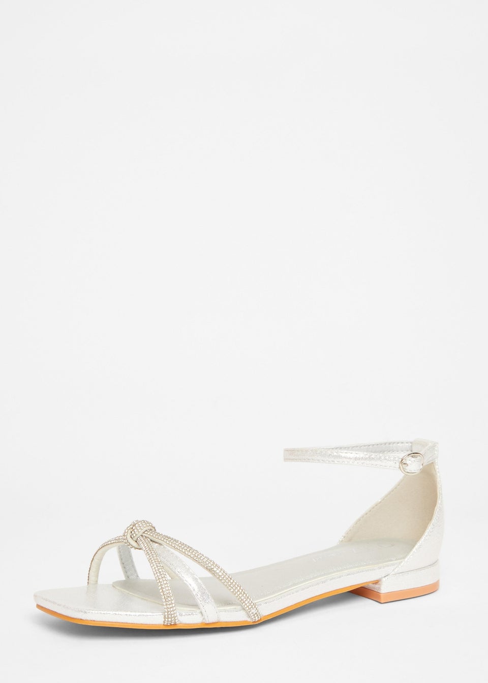 Quiz Silver Wide Fit Knot Front Sandals