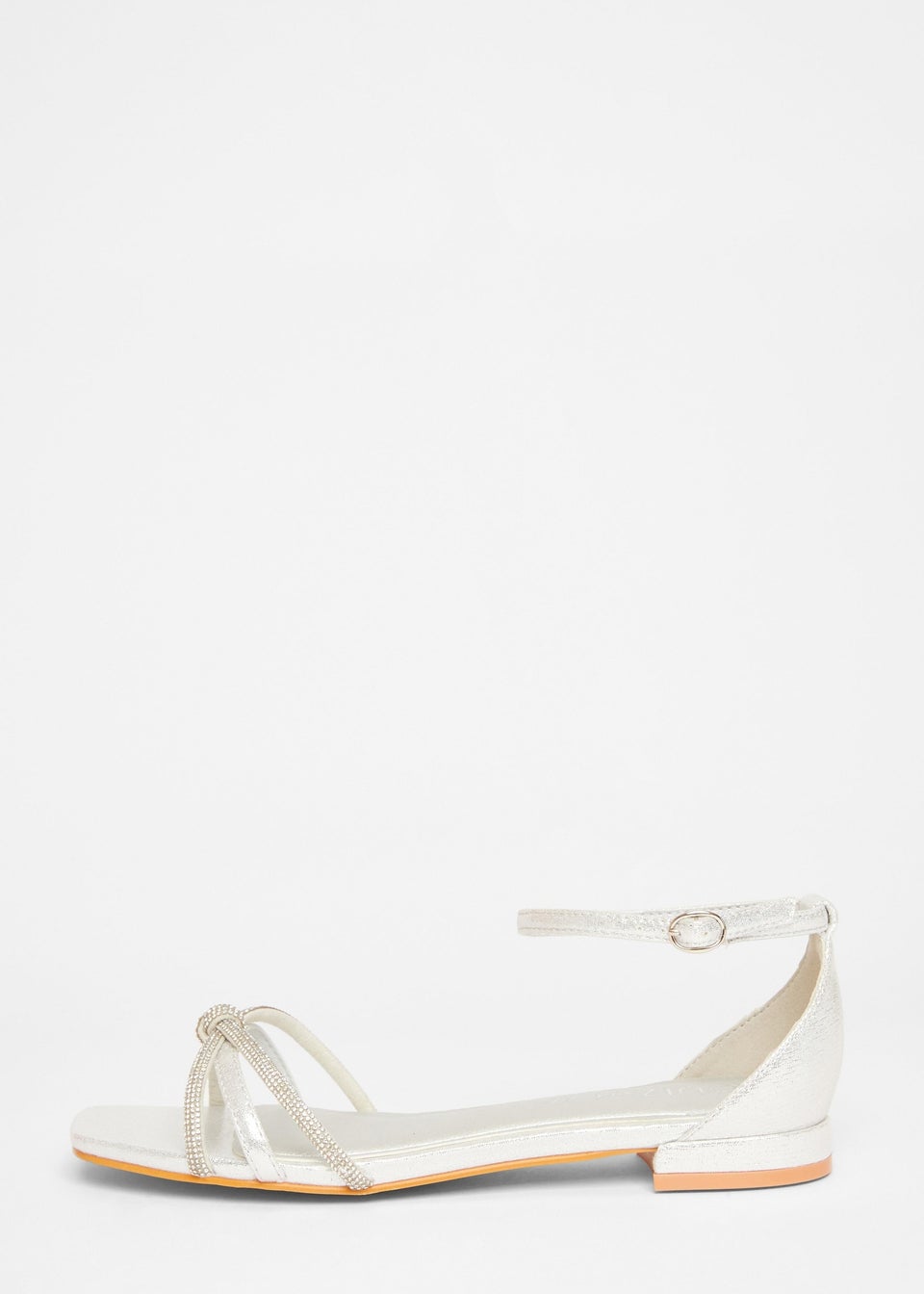 Quiz Silver Wide Fit Knot Front Sandals
