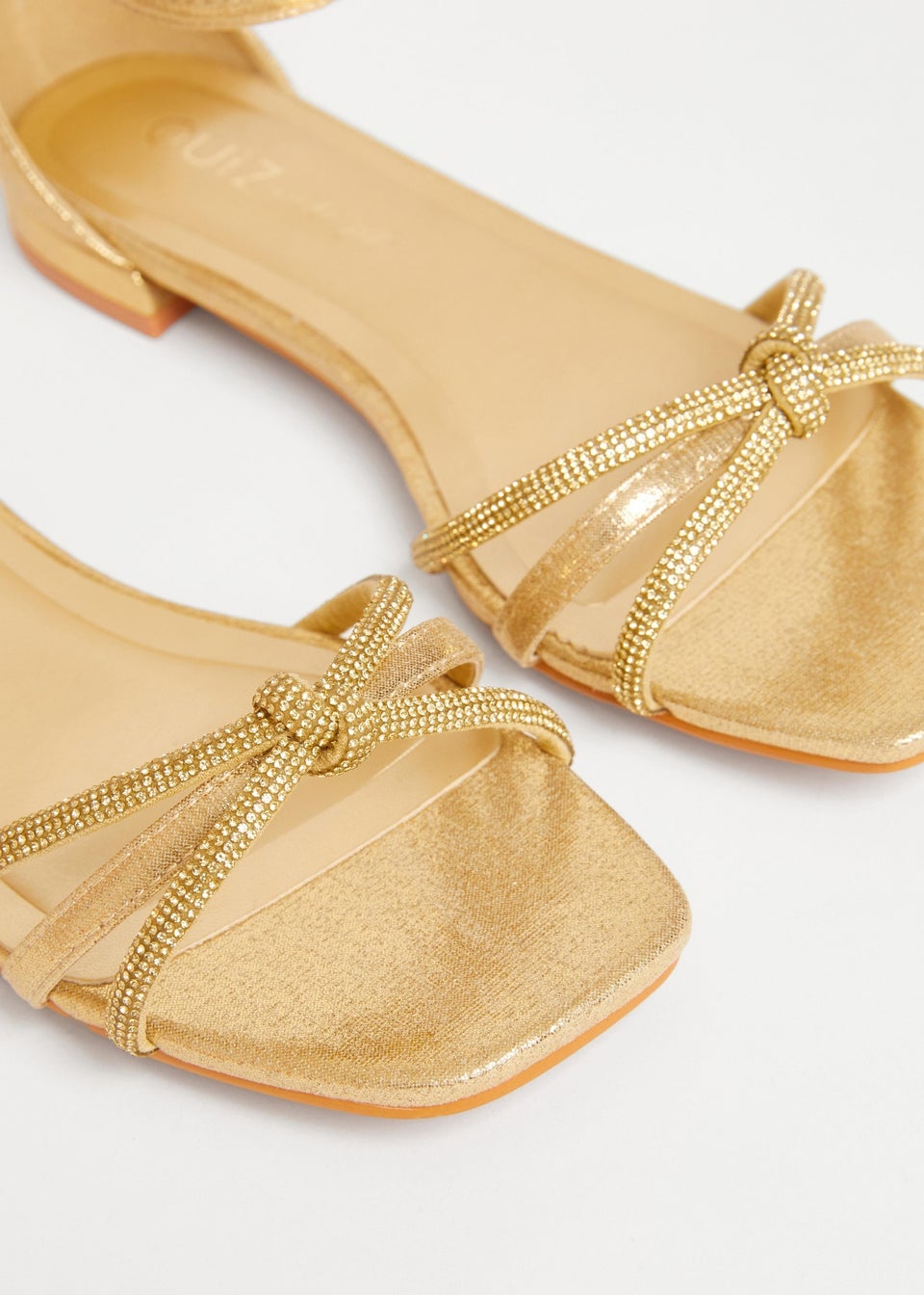 Quiz Gold Wide Fit Knot Front Sandals