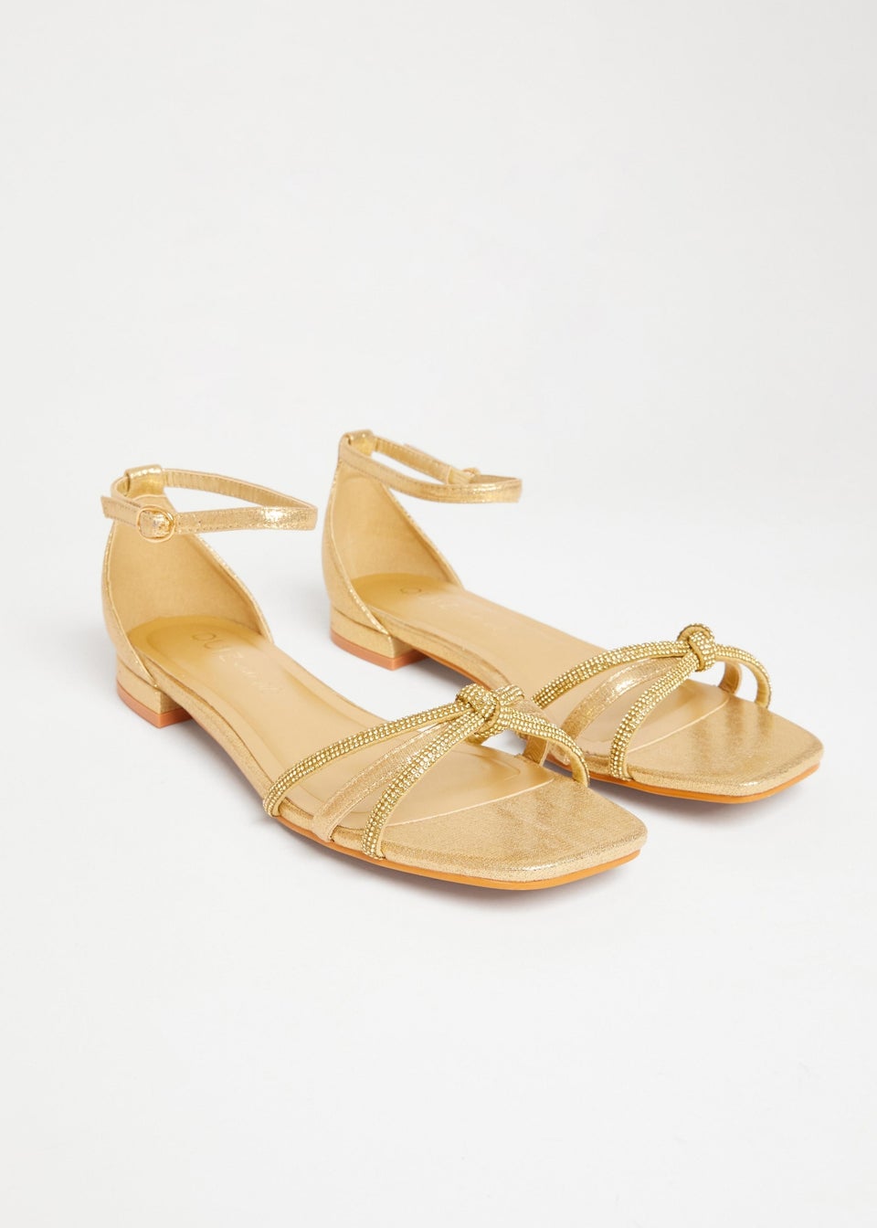 Quiz Gold Wide Fit Knot Front Sandals