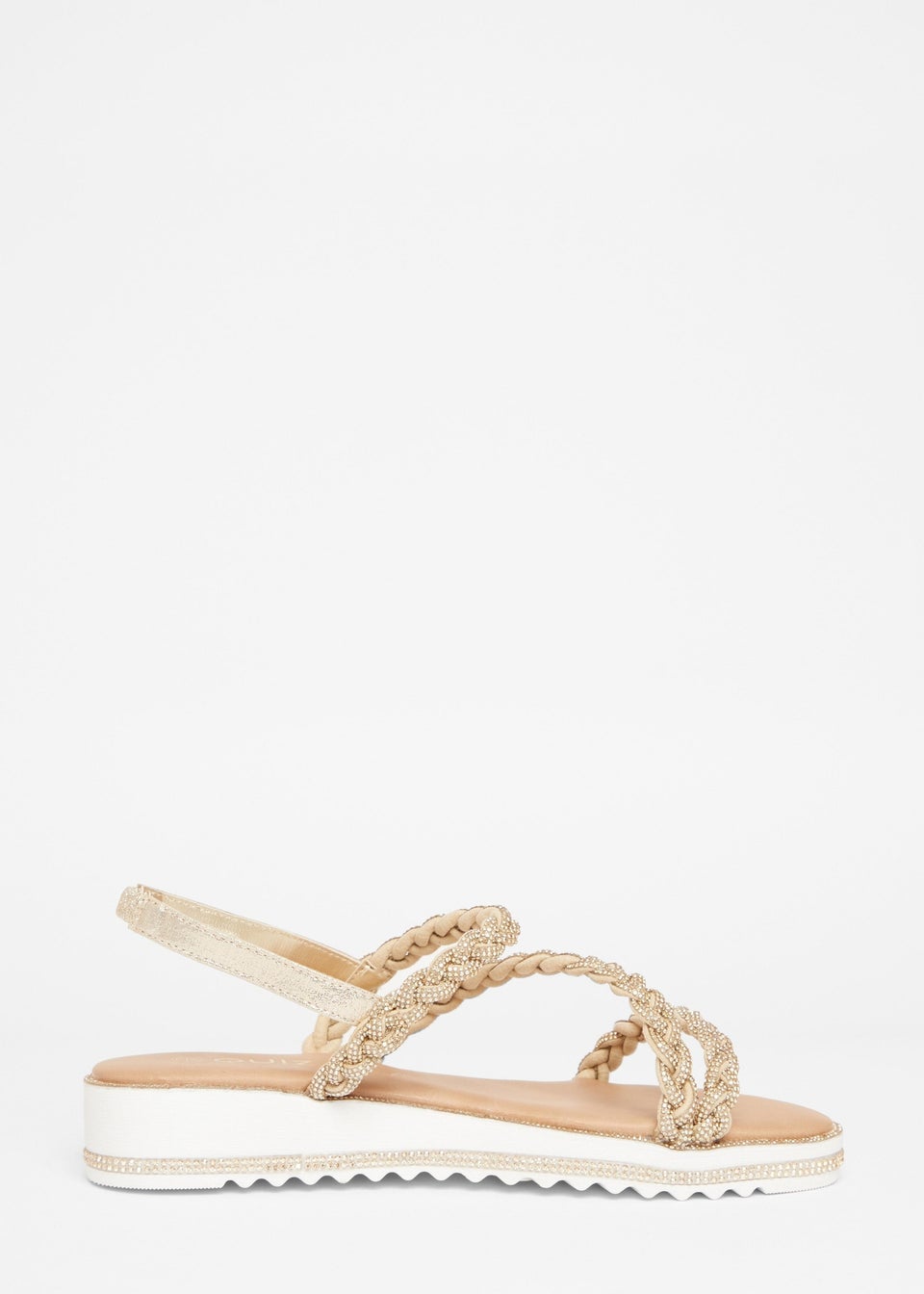 Quiz Gold Wide Fit Diamante Flat Sandals