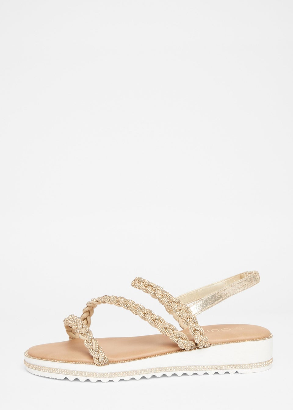 Quiz Gold Wide Fit Diamante Flat Sandals
