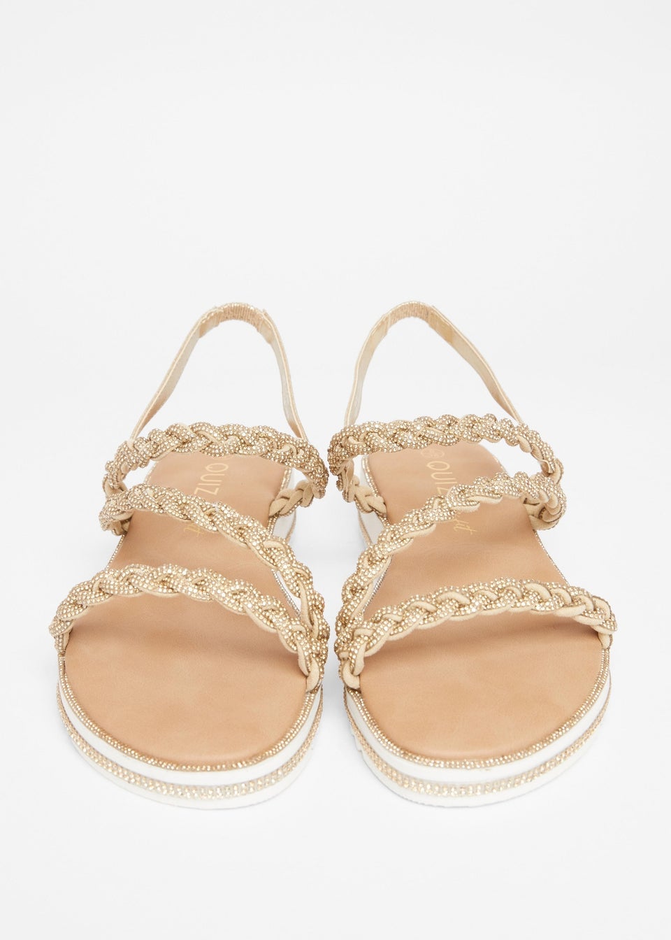 Quiz Gold Wide Fit Diamante Flat Sandals