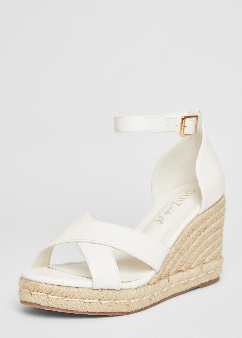 Quiz White Wide Fit Faux Leather Wedges