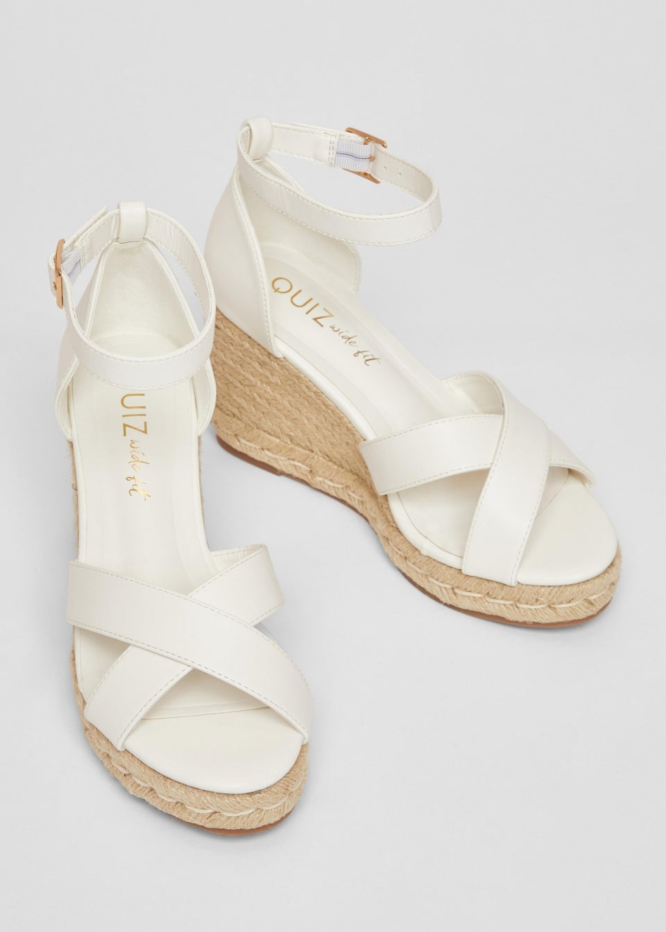 Quiz White Wide Fit Faux Leather Wedges