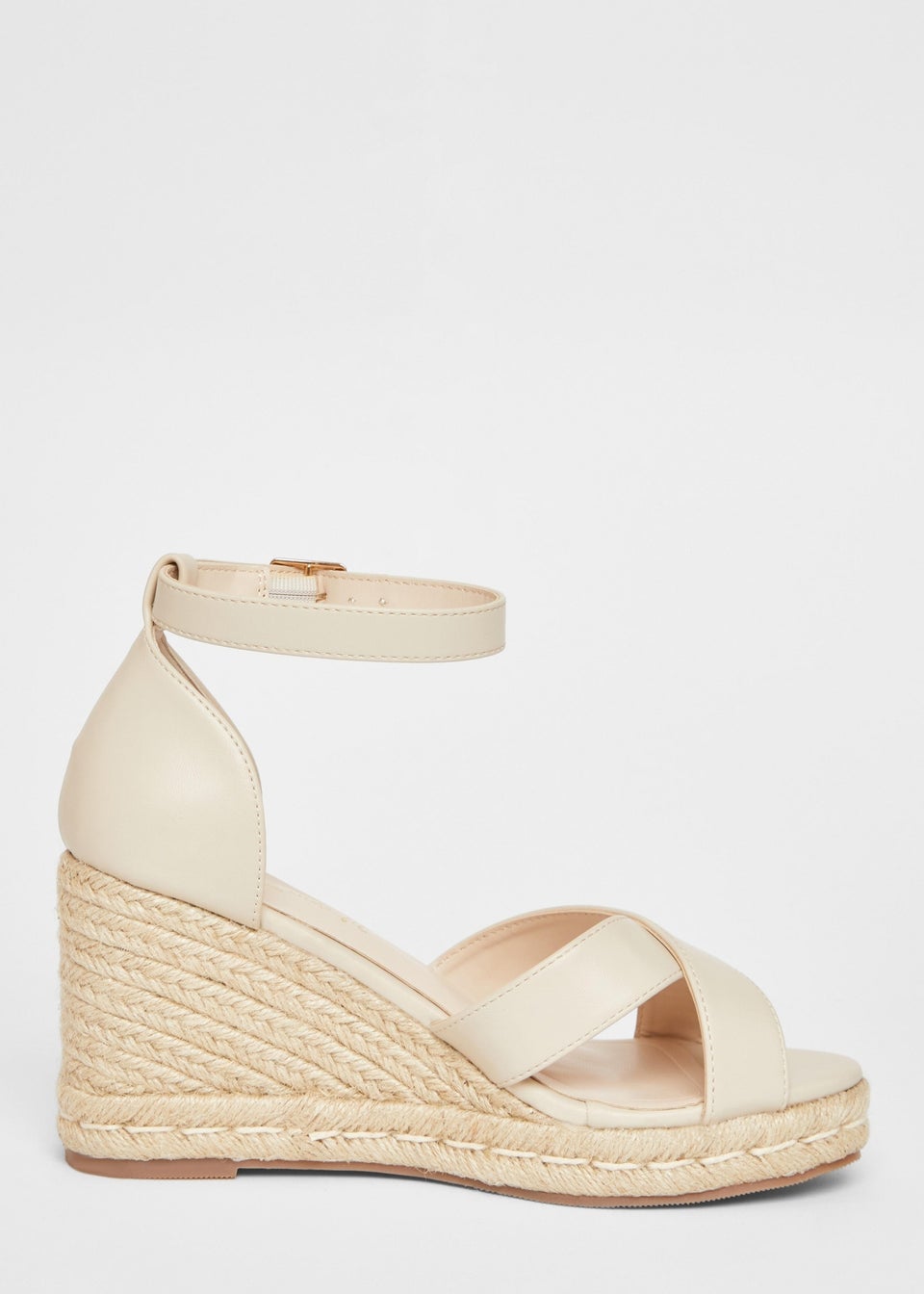 Quiz Natural Wide Fit Faux Leather Wedges