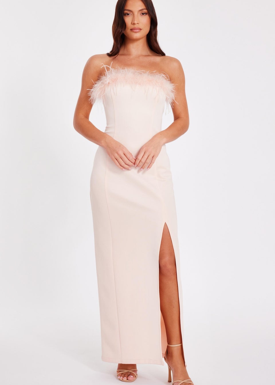 Quiz Orange Feather Trim Midaxi Dress