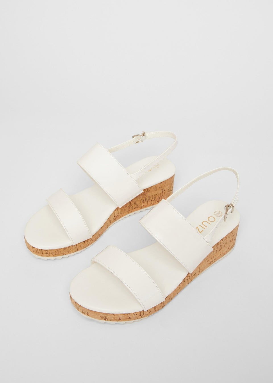 Quiz White Wide Fit Double Strap Low Wedges