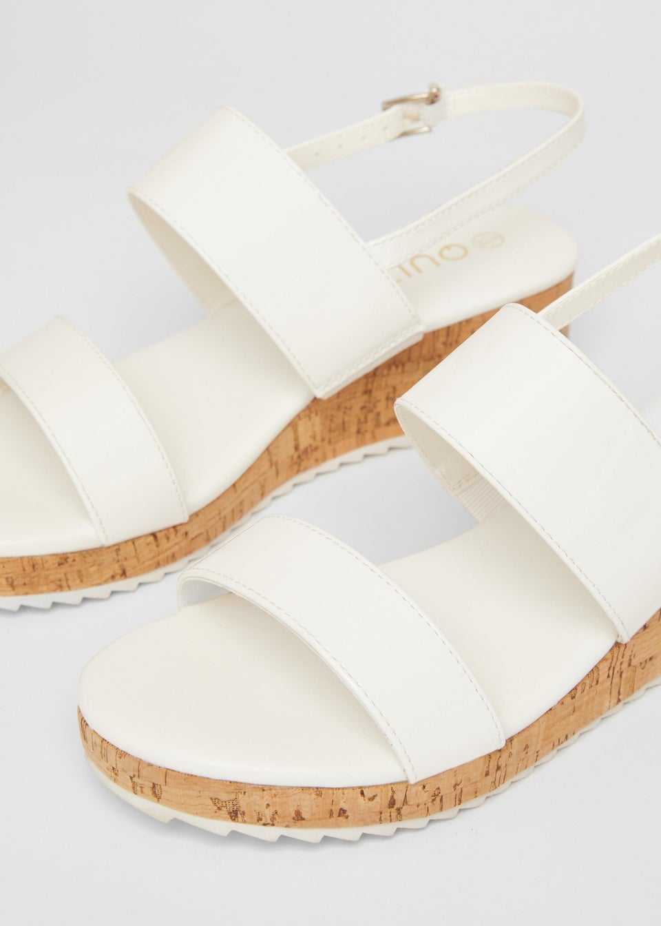 Quiz White Wide Fit Double Strap Low Wedges