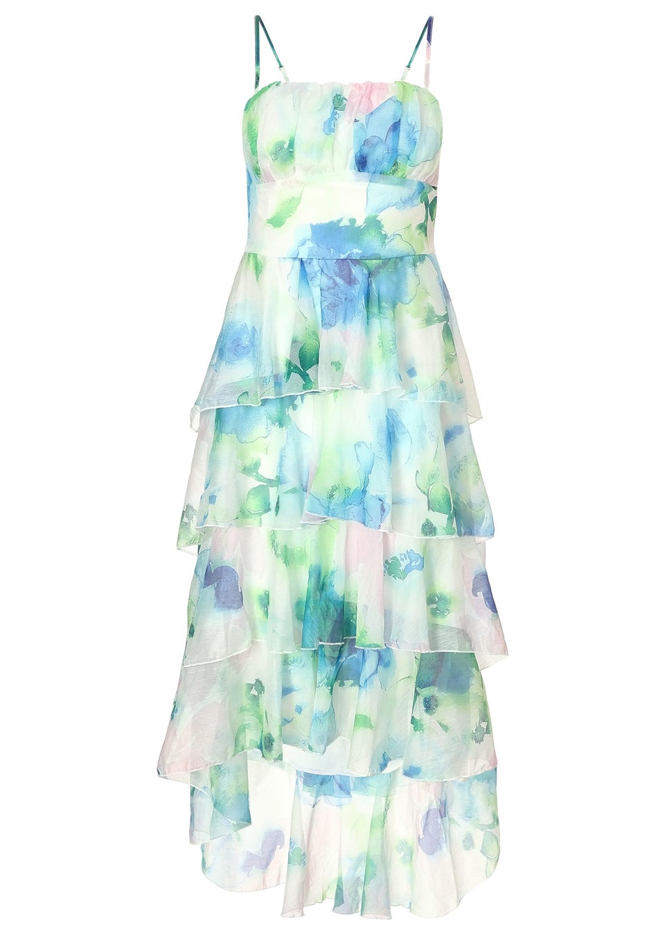 Quiz Blue Floral Tiered Midi Dress