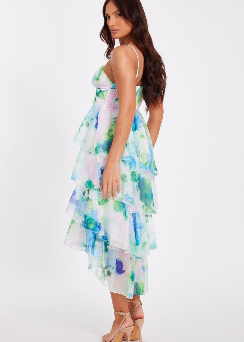 Quiz Blue Floral Tiered Midi Dress