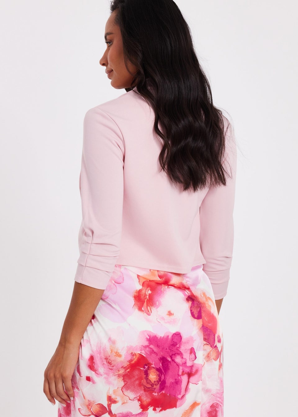 Quiz Pink Shawl Collar Crop Jacket