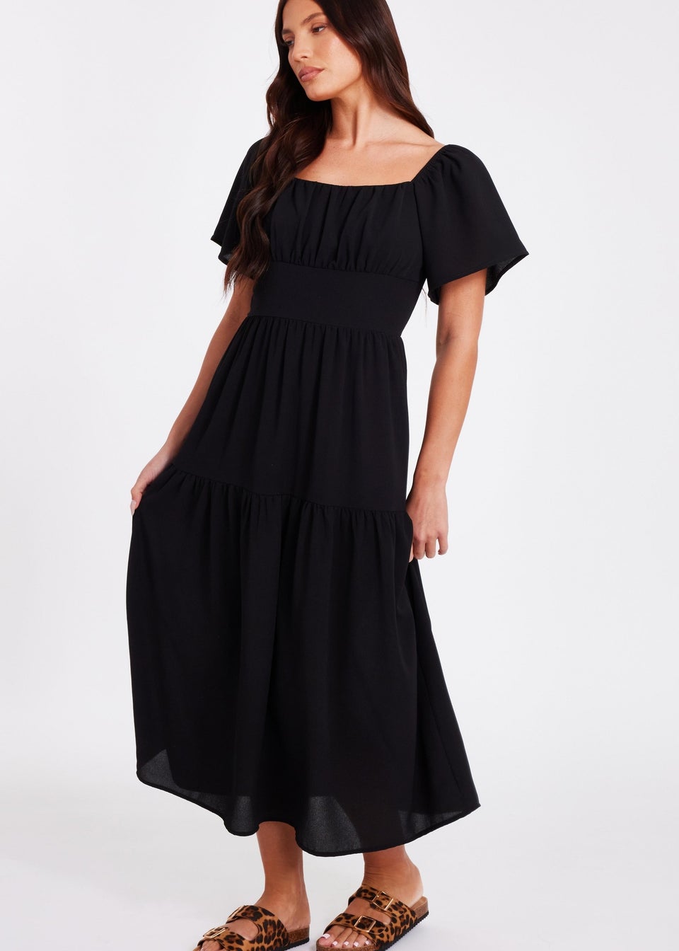 Quiz Black Short Sleeve Midaxi Dress