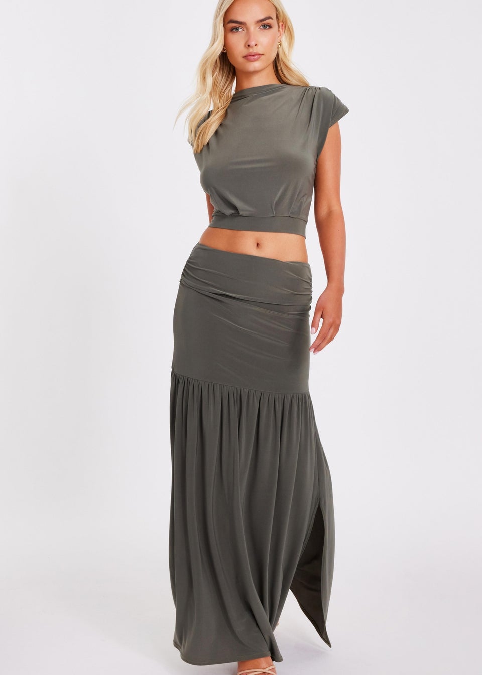Quiz Khaki Drop Waist Midaxi Skirt