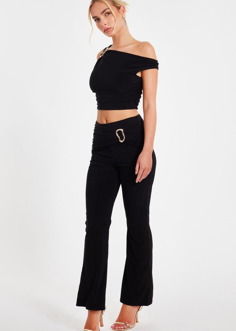 Quiz Black Buckle Detail Trousers